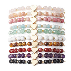 Браслеты из плетеных нейлоновых ниток в форме сердца из натуральных драгоценных камней круглой формы для женщин BJEW-MZ00166