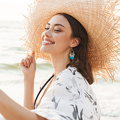 6 пара двухцветных серег-люстр с кисточками в виде листьев и хлопка&nbsp;EJEW-FI0003-14