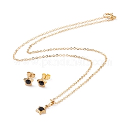 Серьги-гвоздики и ожерелья с подвесками и покрытием из страз с вакуумным покрытием PVD STAS-C028-01G