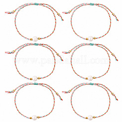 Sommerliche Armbandsets mit runden Naturperlen aus Süßwasserperlen und geflochtener Baumwollschnur für Damen&nbsp;ZJ7580-1