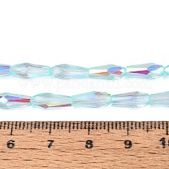 ABカラーメッキ透明ガラスティアドロップビーズ連売り  多面カット  ライトシアン  8.5~9x4~4.5mm  穴：0.8~0.9mm  約55~56個/連  19.29~19.96''（49~50.7センチメートル）&nbsp;EGLA-T029-08C