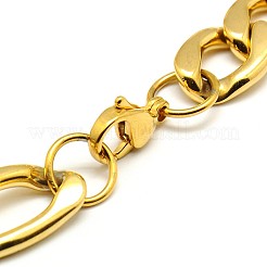 トレンディな304ステンレススチールフィガロチェーンブレスレット  カニカン付き  ゴールドカラー  8-5/8インチ（220mm）  12mm&nbsp;STAS-A028-B018G