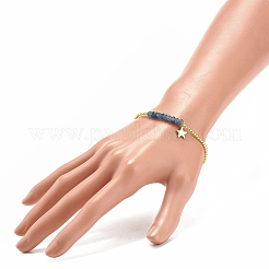 Браслет из натуральных малайзийских нефритов (окрашенных) с круглыми бусинами и подвесками в виде звезд из нержавеющей стали 304&nbsp;BJEW-JB08059-03