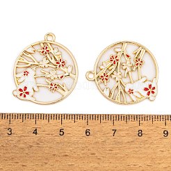 メッキ合金エナメルチャームラック  ゴールドカラー  ウサギと花のチャームが付いたフラットラウンド  ミックスカラー  28x25x1.5mm  穴：1.8mm&nbsp;FIND-A040-05A-G
