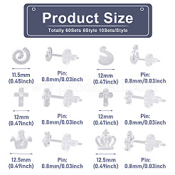 60 комплект из 6 серег-гвоздиков из прозрачной смолы в виде короны EJEW-BG0001-02