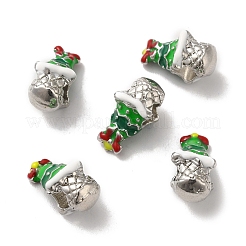 クリスマステーマ合金エナメルヨーロッパビーズ  大穴ビーズ  プラチナ  グリーン  14.5x10x6mm  穴：4.6mm&nbsp;PALLOY-D058-01P-01