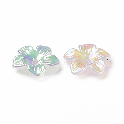 レインボー虹色メッキ透明アクリルビーズキャップ  UVメッキ  5  - 花びらの花  ミックスカラー  14x14.5x3mm  穴：1.7mm&nbsp;OACR-E013-07