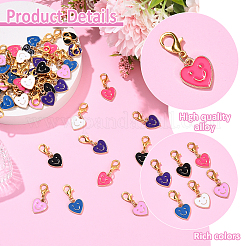 48 шт. подвеска в виде сердца из двухцветного сплава с эмалью и рисунком улыбающегося лица&nbsp;HJEW-YW00178