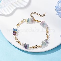 Браслеты-цепочки из натуральной флюоритовой крошки и латунных звеньев&nbsp;BJEW-JB12642