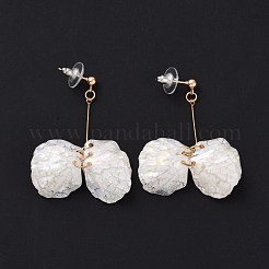 アクリルイミテーションシェルダングルイヤリング  女性用合金ドロップイヤリング、スターリングシルバーピン925本付き  ホワイト  60mm  ピン：0.8mm&nbsp;EJEW-L281-01KCG