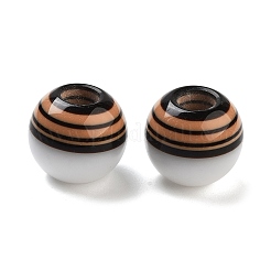 樹脂ストライプヨーロピアンビーズ  大穴丸いビーズ  ホワイト  砂茶色  16x14mm  穴：6mm&nbsp;RESI-Z030-06A