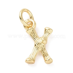 真鍮チャーム  丸カン付き  ゴールドカラー  レターチャーム  文字x  12x7x2mm  穴：3mm&nbsp;KK-K165-04X