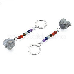 Llavero con colgante de calavera de labradorita natural&nbsp;G-N341-01I