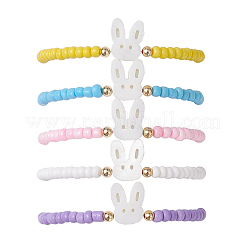 5 pièces 5 couleurs ensembles de bracelets extensibles en perles de verre&nbsp;BJEW-MZ00126