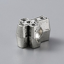 亜鉛合金ヨーロピアンビーズ  大穴ビーズ  クロス  アンティークシルバー  11.5x8x7mm  穴：4mm&nbsp;FIND-TAC0014-32AS