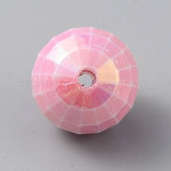 Perles rondes en acrylique poly styrène écologique plaqué couleur ab&nbsp;LS-OACR-WH0028-23B