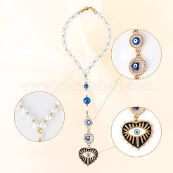 Подвесные украшения из эмали в форме сердца со сглазом HJEW-DR00016