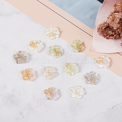 30本5色透明樹脂カボション  金箔  花  ミックスカラー  15x15mm&nbsp;RESI-CJ0001-186