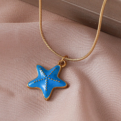 Colliers pendentifs vintage océan en acier inoxydable 304 émaillé en forme d'étoile de mer pour femmes&nbsp;LS-FT5866