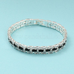 Bracciali a catena a maglie rettangolari con micro pavé di ottone placcato a cremagliera&nbsp;BJEW-Q771-06S-01