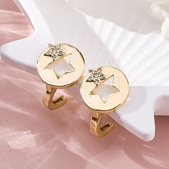 Серьги-кольца из латуни с прозрачным фианитом EJEW-Q014-38G