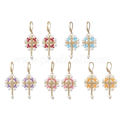 Blume mit Kreuz 304 Edelstahl Ohrringe Glassamen Brisur Ohrringe&nbsp;EJEW-MZ00507