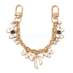 2 шт. 2-цветный эмалированный белый и черный подвесной бант из цинкового сплава с цепочкой для сумки AJEW-BA00162