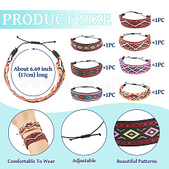 7шт 7 регулируемых этнических браслета из полиэстера с шнуром&nbsp;BJEW-TAC0036