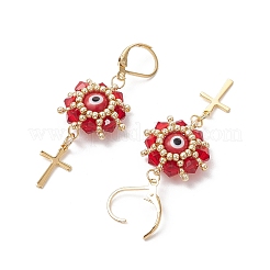 Сглаз с крестом 304 нержавеющая сталь стеклянные бусины серьги-гвоздики EJEW-MZ00420