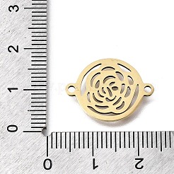 201ステンレススチールコネクタチャーム  花のリンクが付いた中空のフラットラウンドい形  18KGP本金メッキ  15x20x1mm  穴：1.6mm&nbsp;STAS-B143-01G