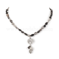 Collar con colgante de árbol de la vida de cuarzo rutilado natural&nbsp;NJEW-JN04335-04