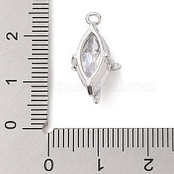 真鍮インレイ透明ガラスペンダント  クロスと菱形  プラチナメッキ  18.4x10.3x7.8mm  穴：1.5mm&nbsp;KK-S388-28P