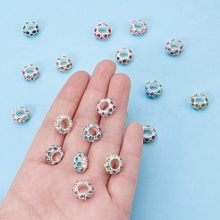 合金のラインストーンヨーロッパのビーズセット  大穴ビーズ  ロンデル  ミックスカラー  11x6mm  穴：5mm  約108個/箱&nbsp;CPDL-PH0001-01