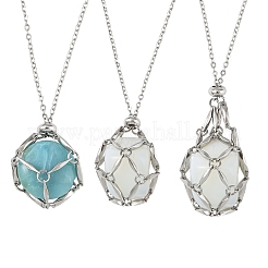 3 шт. 3 стиля ожерелья с подвесками в виде мешочка из нержавеющей стали 304 в стиле макраме&nbsp;NJEW-YW00006