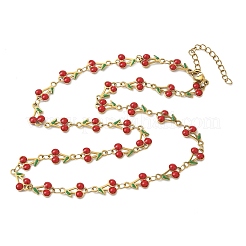 304 нержавеющая сталь эмалированная красная вишня звенья цепи ожерелья для женщин&nbsp;NJEW-K249-23P