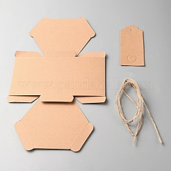Scatole regalo esagonali per la conservazione della carta con cordino di iuta&nbsp;CON-WH0095-31