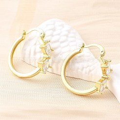 Серьги-кольца с ромбами из латуни с микропаве из прозрачных кубических цирконий EJEW-Z121-07G