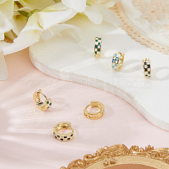 3 пара двухцветных серег-колец из латуни с эмалевым узором в клетку&nbsp;EJEW-BBC0002-12