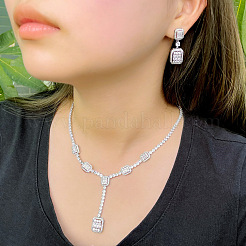 Прямоугольные латунные подвески с микропаве из прозрачных кубических цирконий и комплекты серег-гвоздиков FS-WG06681-01