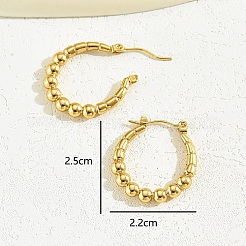 304ステンレススチールフープピアス  丸玉ビーズのリング  ゴールドカラー  25x22mm&nbsp;JM7846