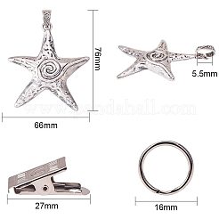 テーブルクロスペンダント  鉄のクリップ付き  鉄の丸カンとチベットスタイルの合金の大きなペンダント  ヒトデ  ミックスカラー  76x66.5x4mm  穴：5.5mm&nbsp;PH-DIY-G005-39