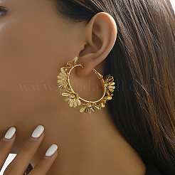 Роскошные латунные серьги-кольца с цветами&nbsp;NZ6033