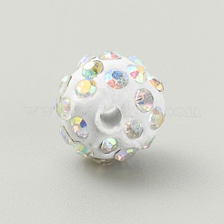 ラインストーン パヴェ ディスコ ボール ビーズ  樹脂粘土ラインストーンビーズ  ラウンド  クリスタルAB  9.5~10mm  穴：1.8mm&nbsp;RB-TAC0002-02A-08