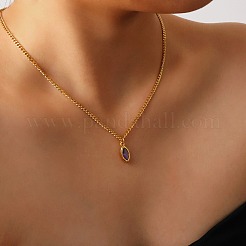 Colliers pendentifs œil de cheval en acier inoxydable 304 sertis de zirconiums cubiques pavés pour femmes&nbsp;WG2E402-02