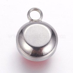 304ステンレススチールチャーム  フラットラウンド、ガラスラインストーン  ステンレス鋼色  レッド  14x10x6mm  穴：2.5mm&nbsp;STAS-G133-13B