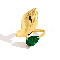 Offene Manschettenringe aus Edelstahl 304 mit grünem Zirkonia-Pavé für Damen&nbsp;WG54226-01