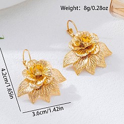 女性のための合金のぶら下がりイヤリング  花  ゴールドカラー  42x36mm&nbsp;WGBE734-01
