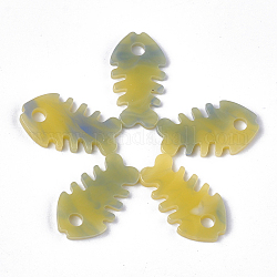 Colgantes de acetato de celulosa (resina), espina de pescado, verde amarillo, 24.5x13.5x2.5mm, agujero: 3.5 mm