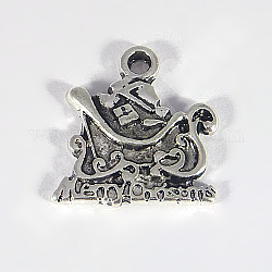Alloy Pendant, with Words Merry Christmas, Lead Free and Cadmium Free, Antique Silver, 16.5mm wide, 16.5mm long, 3mm thick, hole: 1.5mm