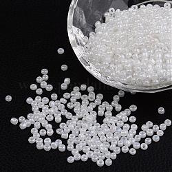 8/0 Ceylon Round Glass Seed Beads, White, Size: about 3mm in diameter, hole:1mm, about 1101pcs/50g